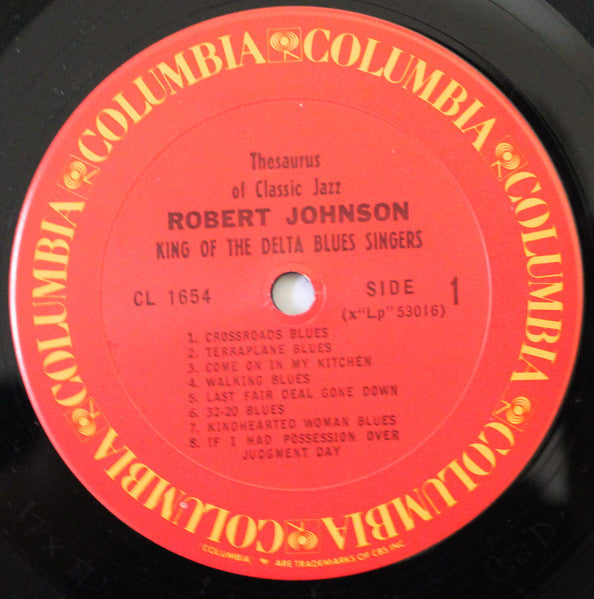 Image of Label Cover of LP - VG/VG - ROBERT JOHNSON, King Of The Delta Blues Singers (Columbia Red Label/Orange Text; CL 1654, US 1980s Reissue, Mono), Sleeve has bent corner and light wear at opening. Shrink-wrap with Nice Price sticker on plastic,  - 3716230C
