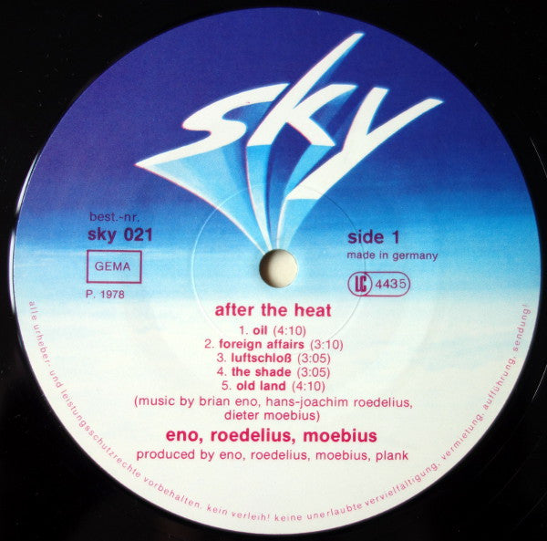 Image of Label Cover of LP - VG/VG+ - ENO, MOEBIUS, ROEDELIUS, After the Heat (Sky; 021, Germany 1978, Laminated Sleeve), ,  - 2626232E