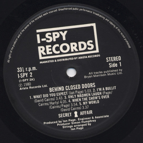Image of Label Cover of LP - VG/VG - SECRET AFFAIR, Behind Closed Doors (I-Spy; 2, UK 1980, Inner), ,  - 3246063S