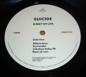 Image of Label Cover of LP - VG/VG+ - SUICIDE, A Way of Life (Chapter 22; CHAPLP35, UK 1988), small area of laminate missing from previous sticker, very light edge wear,  - 4246013S