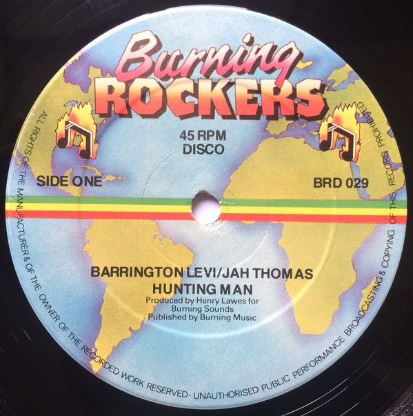 Image of Front Cover of 12" - VG/VG - BARRINGTON LEVI / JAH THOMAS, Hunting Man (Burning Rockers; BRD 029, UK 1979, Company Sleeve), Light lines only.,  - 3516439C