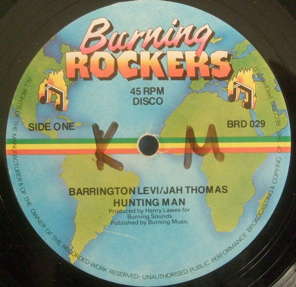 Image of Front Cover of 3624321E: 12" - BARRINGTON LEVI / JAH THOMAS, Hunting Man (Burning Rockers; BRD 029, UK 1979) Loads of marks and scuffs, plays through. WOL.  /G