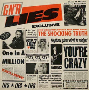 Image of Front Cover of LP - VG/VG - GUNS N'ROSES, Lies (Geffen; WX218, UK 1988, Stickered Sleeve, Inner, 2nd Sleeve), Record has light hairlines and scuffs. Sleeve has creases. ,  - 3826233E