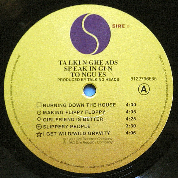 Image of Label Cover of LP - NEW/NEW - TALKING HEADS, Speaking In Tongues (Rhino; 8122796665, UK 2013 Reissue, Inner, 180 Gram Vinyl), ,  - 0836017E