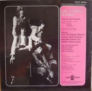 Image of Back Cover of LP - VG/VG - EIRE APPARENT, Sunrise (Buddah; 203021, UK 1969, Laminated Sleeve, Produced by Jimi Hendrix, with Robert Wyatt and Noel Redding), Strong VG,  - 2926164E