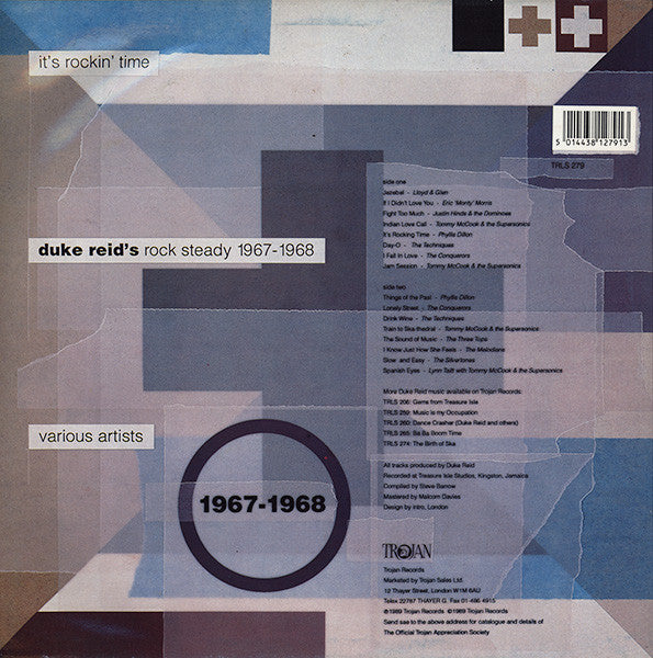 Image of Back Cover of LP - EX/EX - VARIOUS ARTISTS, It's Rockin' Time: Duke Reid's Rock Steady 1967 - 1968 (Trojan Records; TRLS 279, UK 1989), Lovely copy all around.,  - 2446241S