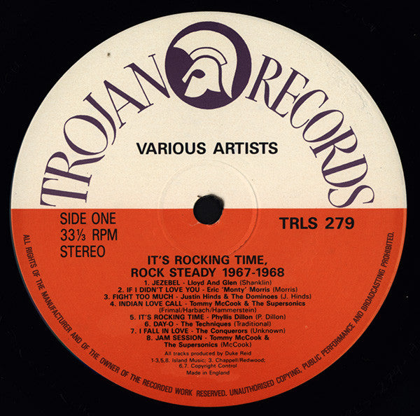 Image of Label Cover of LP - EX/EX - VARIOUS ARTISTS, It's Rockin' Time: Duke Reid's Rock Steady 1967 - 1968 (Trojan Records; TRLS 279, UK 1989), Lovely copy all around.,  - 2446241S