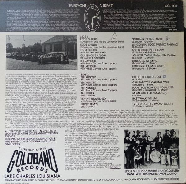 Image of Back Cover of 3525109E: LP - VARIOUS, Bop Boogie in the Dark - Goldband Records - Everyone a Treat (Charly; GCL105, Italy 2000 Reissue)   VG+/VG+