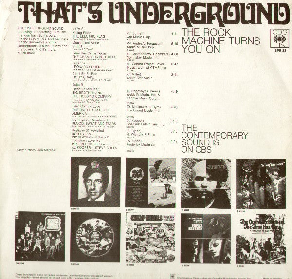 Image of Back Cover of LP - VG/VG - VARIOUS, That's Underground - The Rock Machine Turns You On (CBS Orange; SPR23, Germany 1968, Laminated Sleeve, Orange Splatter Vinyl), Edge Wear,  - 4445295S