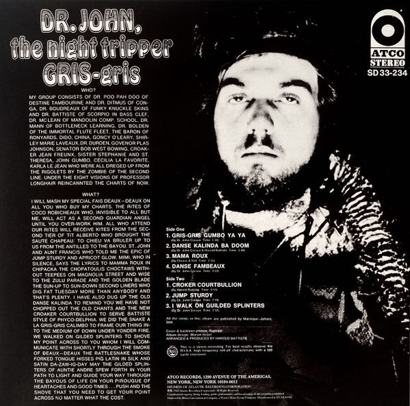 Image of Back Cover of 3054030S: LP - DR. JOHN, THE NIGHT TRIPPER, Gris-Gris (ATCO Records; SD 33-234, Europe 2013 Reissue, 180 Gram Vinyl)   NEW/NEW