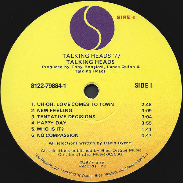 Image of Label of 3454025S: LP - TALKING HEADS, 77 (Back To Vinyl; 8122-79884-1, UK 2013 Reissue, Inner)   NEW/NEW