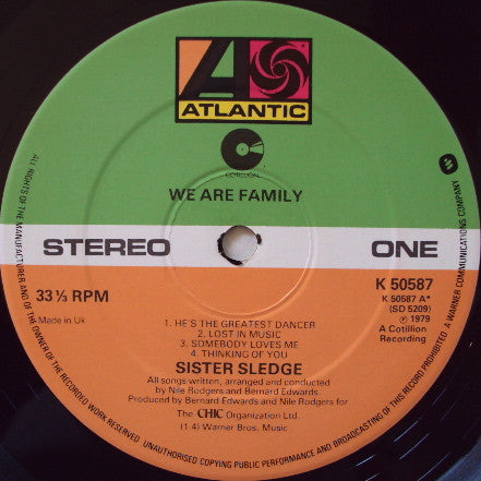 Image of Label Cover of LP - VG/G+ - SISTER SLEDGE, We Are Family (Atlantic / Cotillion; K 50587, UK 1979), Light marks only. Sleeve opening is taped.,  - 3716076C