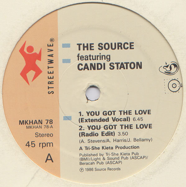 Image of Back Cover of 12" - VG/VG - THE SOURCE FEATURING CANDI STATON, You Got The Love (Streetwave; MKHAN78, UK 1986, Company Sleeve), Writing on labels. Light hairlines.,  - 2626127E