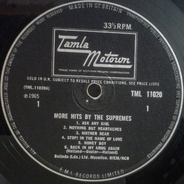 Image of Label Cover of 2314837C: LP - SUPREMES, More Hits By (Tamla Motown; TML 11020, UK 1965, Flipback Sleeve, Mono) Strong VG throughout. Track times written on rear sleeve in pen.  VG/VG