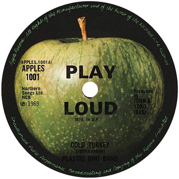 Image of Label Cover of 7" - VG/VG - PLASTIC ONO BAND, Cold Turkey / Don't Worry Kyoko (Mummy's Only Looking For A Hand In The Snow) (Apple Records; APPLES 1001, UK 1969, Picture Sleeve, Solid Centre ), Light marks only, Sleeve a little worn,  - 3316114C
