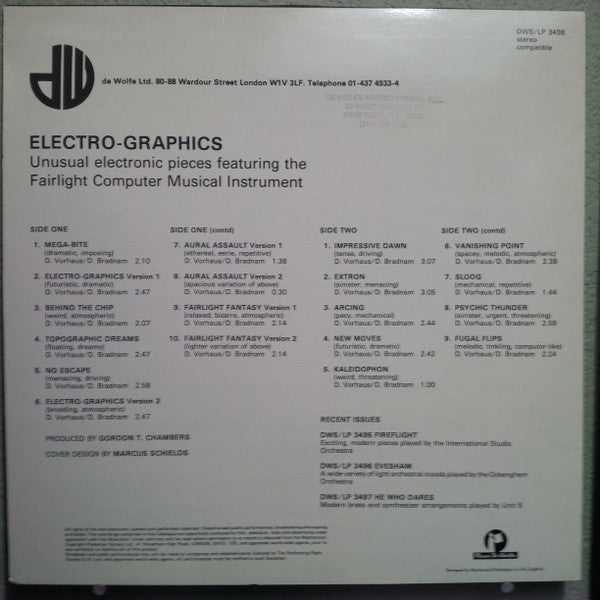 Image of Back Cover of LP - VG/VG+ - DAVE VORHAUS AND D BRADNAM, Electrio-Graphics (de Wolfe; DWS/LP 3498, UK 1982), ,  - 3846274S