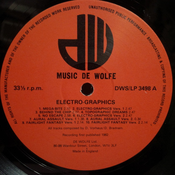 Image of Label Cover of LP - VG/VG+ - DAVE VORHAUS AND D BRADNAM, Electrio-Graphics (de Wolfe; DWS/LP 3498, UK 1982), ,  - 3846274S