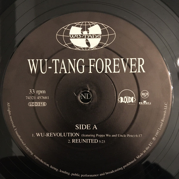 Image of Label Cover of 4xLP - G/G - WU-TANG, Wu-Tang Forever (Loud; 74321 45768 1, Europe 1997, Gatefold), Tatty sleeve with creases, edge and ringwear, tears etc. Records are very marked.,  - 3826068E