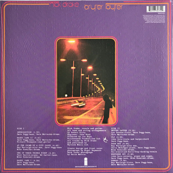 Image of Back Cover of LP - NEW/NEW - NICK DRAKE, Bryter Layter (Back To Black; 3734755, UK 2013 Reissue, Textured Sleeve, Inner, 180 Gram Vinyl), ,  - 6016039C