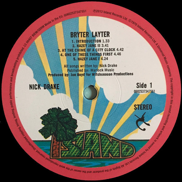 Image of Label Cover of LP - NEW/NEW - NICK DRAKE, Bryter Layter (Back To Black; 3734755, UK 2013 Reissue, Textured Sleeve, Inner, 180 Gram Vinyl), ,  - 6016039C
