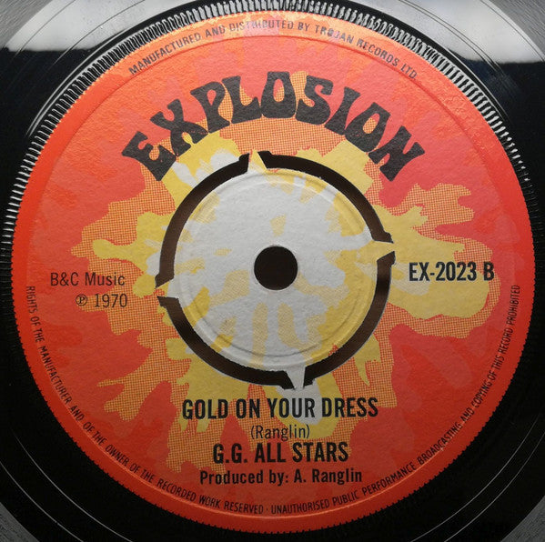 Image of Back Cover of 1454396S: 7" - G.G ALL STARS, Man From Carolina / Gold On Your Dress (Explosion; EX2023, UK 1970)   /VG