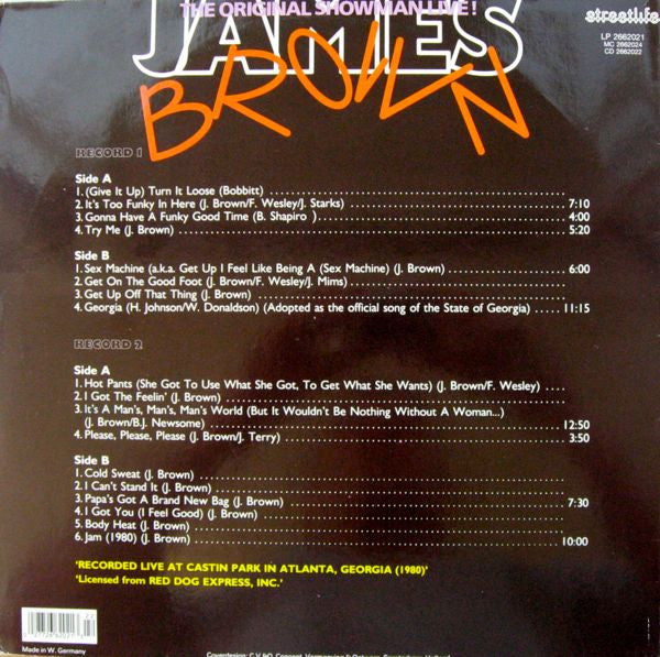 Image of Back Cover of 2xLP - VG/VG+ - JAMES BROWN, The Original Showman Live! (Streetlife; 2662021, Europe 1988), ,  - 3826220E