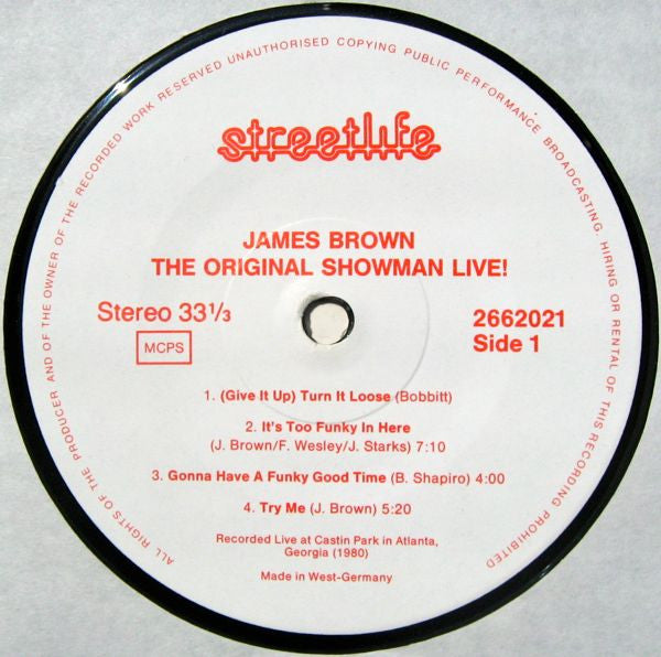 Image of Label Cover of 2xLP - VG/VG+ - JAMES BROWN, The Original Showman Live! (Streetlife; 2662021, Europe 1988), ,  - 3826220E