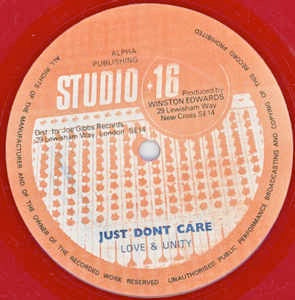 Image of Front Cover of 12" - /G+ - LOVE & UNITY / SEARGENT PEPPER, I Just Don't Care / Cut From Master Tape (Studio 16; , UK 1980, Red Vinyl), Lots of superficial marks, plays fine. Clean labels.,  - 2216410C