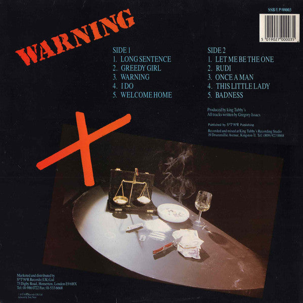 Image of Back Cover of 4644075S: LP - GREGORY ISAACS, Warning (Serious Business; SSB/LP/00003, UK 1990)   VG/VG+