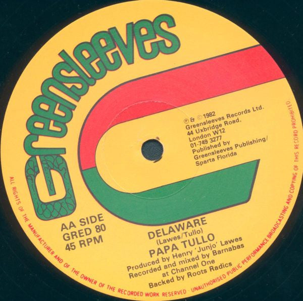 Image of Back Cover of 2944172S: 12" - BARRINGTON LEVY / PAPA TULO, Tomorrow Is Another Day / Delaware (Greensleeves; GRED80, UK 1982, Co Slv) Hairlines on disc but plays like a VG+.  VG/VG