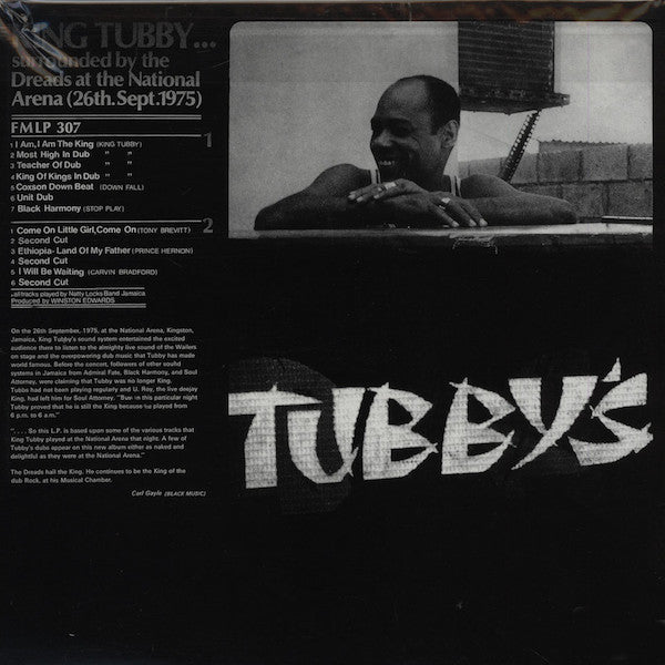 Image of Back Cover of LP - NEW/NEW - KING TUBBY, Surrounded By the Dreads at the National Arena 26th September 1975 (Studio 16; STU16LP 003, UK Reissue), , On the 26th September 1975 at the National Arena, Kingston, Jamaica, King Tubby's sound system entertained the excited audience gathered there to listen to the almighty live sound of the Wailers on stage and the overpowering dub music that Tubby has made world famous. On this particular night Tubby proved that he was King playing from 6pm to 6am. King T