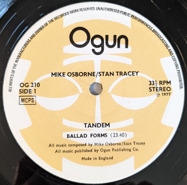 Image of Label Cover of LP - VG/VG - MIKE OSBORNE & STAN TRACEY, Tandem - Live at The Bracknell Festival (Ogun; OG 210, UK 1977, Laminated Sleeve), ,  - 3326022E