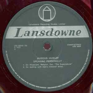 Image of Label Cover of 2xLP - G+/VG - ALDOUS HUXLEY, Speaking Personally (Lansdowne; LRS003/4, UK 1973, Gatefold), Sleeve age discoloured, couple of light stains. Small tear to rear of sleeve opening.,  - 2416066C