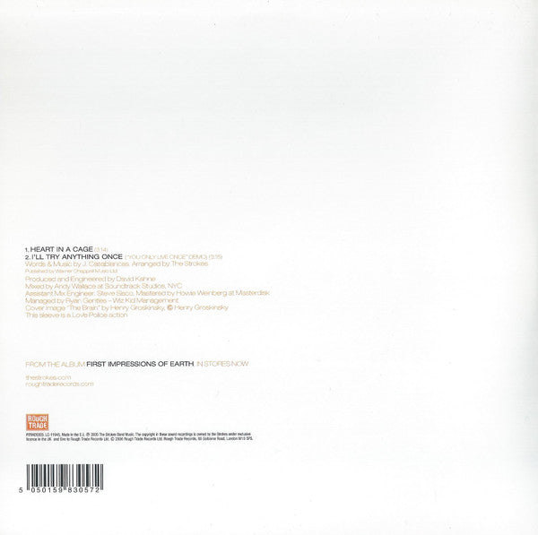 Image of Back Cover of 3815142C: 7" - THE STROKES, Heart In A Cage (Rough Trade; RTRADS305, UK 2006, Stickered Picture Sleeve)   VG+/VG