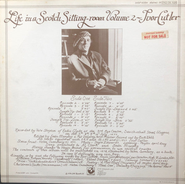 Image of Back Cover of 2514289C: LP - IVOR CUTLER, Life In a Scotch Sitting Room Vol II (Harvest Green, EMI On Rim, EMI Box; SHSP4084, UK 1978, Textured Sleeve)   VG+/VG+