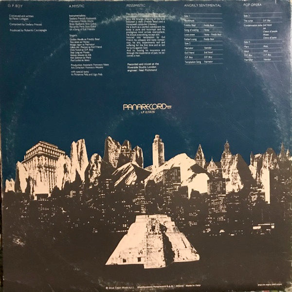 Image of Back Cover of 1723150E: 2xLP - D. P. BOY, Opera (Panarecord; LP2/3376, Italy 1981, Gatefold, Italo Disco religious Synth Opera - Yeah!) Edge and Ring Wear  VG/VG+