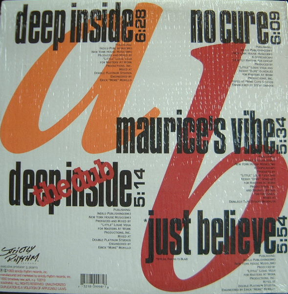 Image of Back Cover of 12" EP - VG+/VG - HARDRIVE, Deep Inside (Strictly Rhythm; SR EP2, US 1993, Picture Sleeve, Masters at Work Classic!!!), conservative grading - one scuff - minor. sleeve in shrink - opened, A1 Deep InsideA2 No CureB1 Just BelieveB2 Maurice's VibeB3 Deep Inside (The Dub) - 2346058S