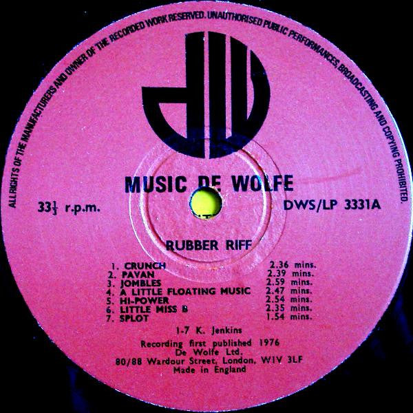 Image of Label Cover of 0225228E: LP - KARL JENKINS (SOFT MACHINE), Rubber Riff (Music De Wolfe; DWSLP3331, UK 1976) Strong VG, Corner Bumps And Ring Wear  VG/VG