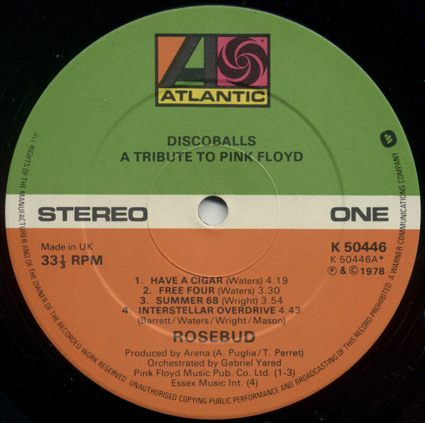 Image of Label Cover of LP - VG/VG+ - ROSEBUD, Discoballs A Tribute To Pink Floyd (Atlantic Orange & Green; K50446, UK 1978, featuring members of Magma and Arpadys), ,  - 2526235E