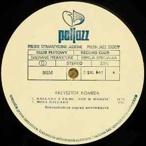 Image of Front Cover of 2815402C: LP - KOMEDA, Muzyka Krzysztofa Komedy 4 (Poljazz; Z-SXL 0561, Poland 1989 Reissue, No Sleeve)   /VG+