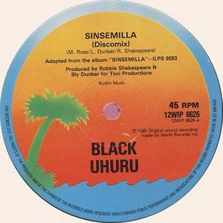 Image of Label Cover of 4644095S: 12" - BLACK UHURU, Sinsemilla (Discomix) / Guess Who's Coming To Dinner (Discomix) (Island Records; 12WIP 6626, UK 1980, Company Sleeve)   VG/VG+