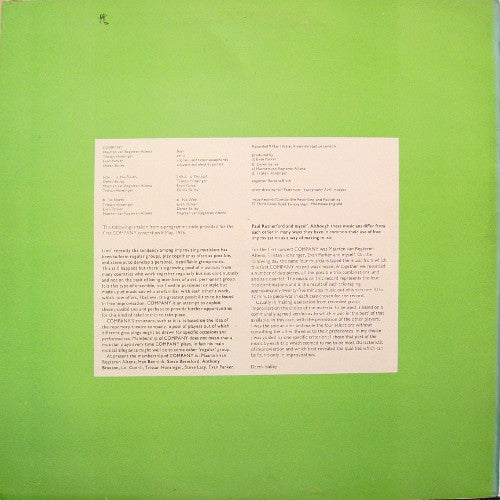 Image of Back Cover of LP - G+/VG - COMPANY (DEREK BAILEY, EVAN PARKER ETC.), Company 1 (Incus; INCUS 21, UK 1977), Sleeve essentially VG but graded down due to some tears from sticker removal. Sticker on label. Strong VG disc.,  - 1946117S