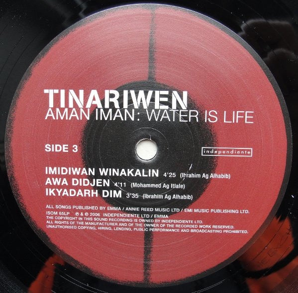 Image of Back Cover of 4514492C: 2xLP - TINARIWEN, Aman Iman: Water Is Life (Independiente; ISOM 65LP, UK 2008, Gatefold, Insert) Strong VG+ across the board. Very light shelf wear to sleeve.  VG+/VG+