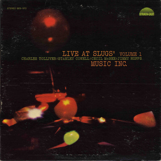 Image of Front Cover of 4524456E: LP - MUSIC INC. - CHARLES TOLLIVER, STANLEY COWELL ETC, Live At Slugs' Volume 1 (Strata-East; SES-1972, US 1972) Lots of light surface marks, plays with minor crackle audible during quieter parts (of which there are not many - its a pretty relentless recording) and occasional pop. Heavy ringwear & edgewear.  G+/G+