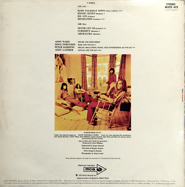 Image of Back Cover of LP - VG/VG+ - CAMEL, Camel (MCA Black & Blue Diamond Eye; MUPS 473, UK 1972), Light Ring and Edge Wear,  - 4226212E