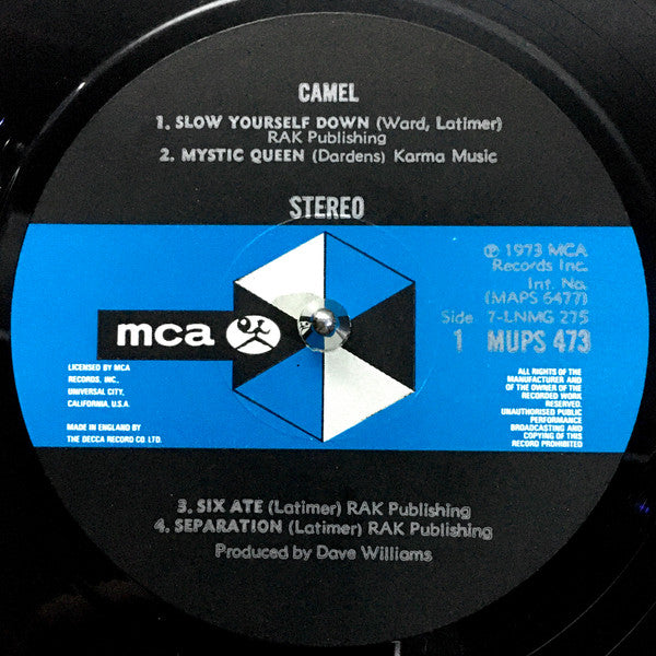 Image of Label Cover of LP - VG/VG+ - CAMEL, Camel (MCA Black & Blue Diamond Eye; MUPS 473, UK 1972), Light Ring and Edge Wear,  - 4226212E