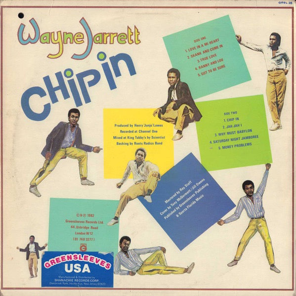 Image of Back Cover of LP - G+/G+ - WAYNE JARRETT, Chippin (Greensleeves; GREL28, UK 1982), Small tear to opening and staining to sleeve. Disc has light marks only.,  - 4116276C
