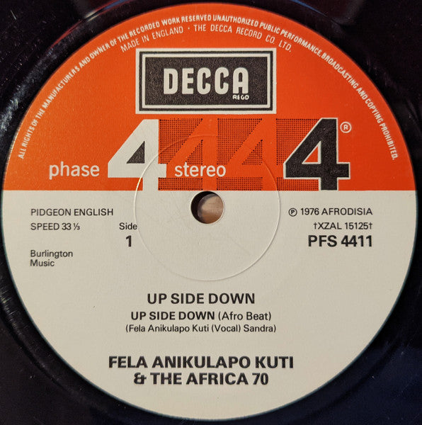 Image of Label Cover of LP - VG/G+ - FELA ANIKULAPO KUTI & AFRIKA 70, Up Side Down (Decca / Phase 4; 547 138, UK 1976, Laminated Sleeve), ,  - 3526070E