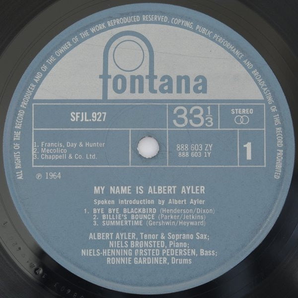 Image of Label Cover of LP - VG/VG - ALBERT AYLER, My Name Is (Fontana; 688 603, UK 1969 Reissue, Laminated Sleeve), A few superficial marks to disc.,  - 2416046C