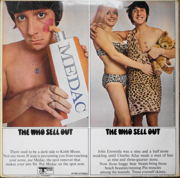 Image of Back Cover of LP - VG/G+ - THE WHO, Sell Out (Track; 613002, UK 1967, Laminated Sleeve, No Poster, Stereo), Fine wispy hairline marks, Decent sleeve, Creases to sleeve corners,  - 3816269C